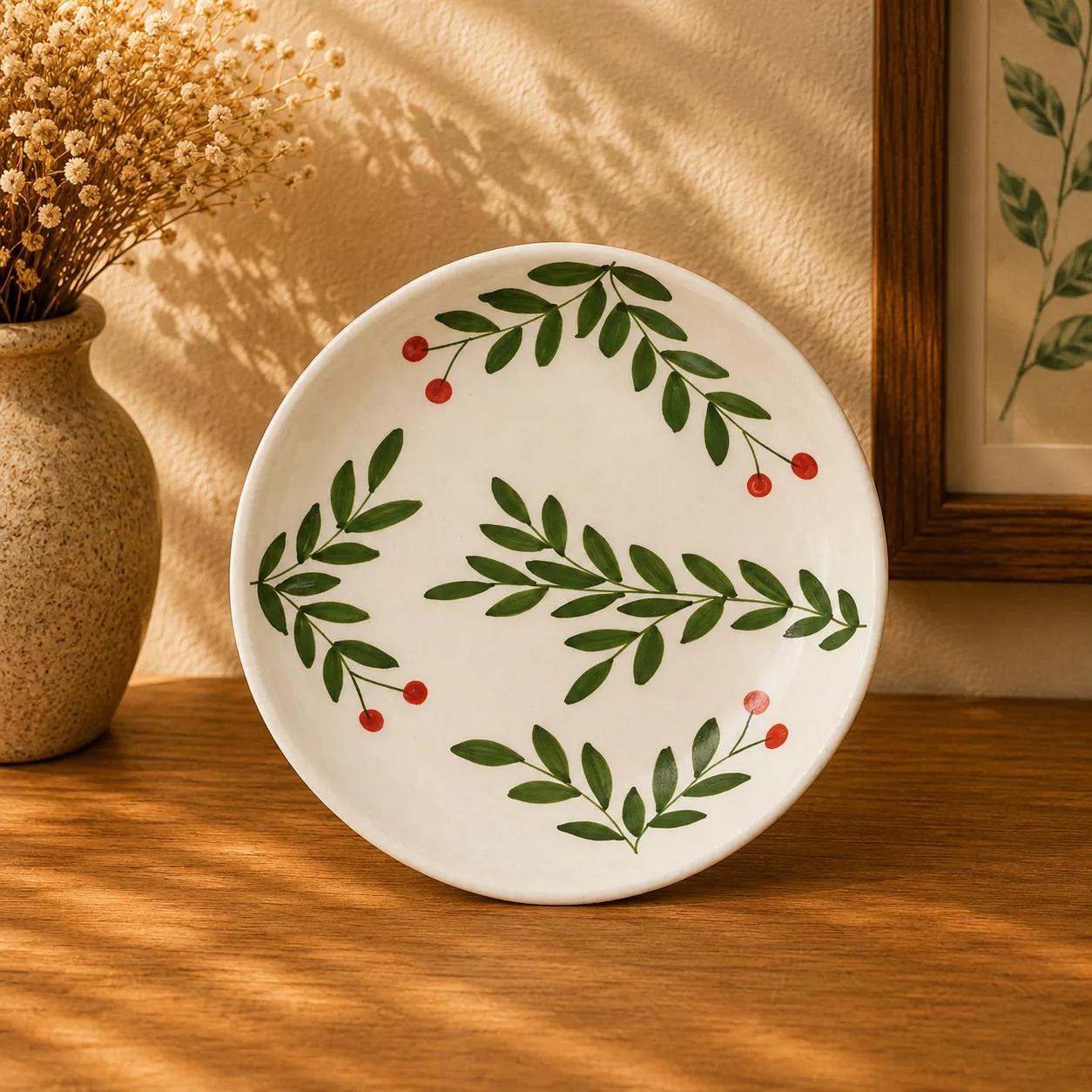 Olive Leaf Handpainted 7.5-Inch Stoneware Ceramic Dinner Plate