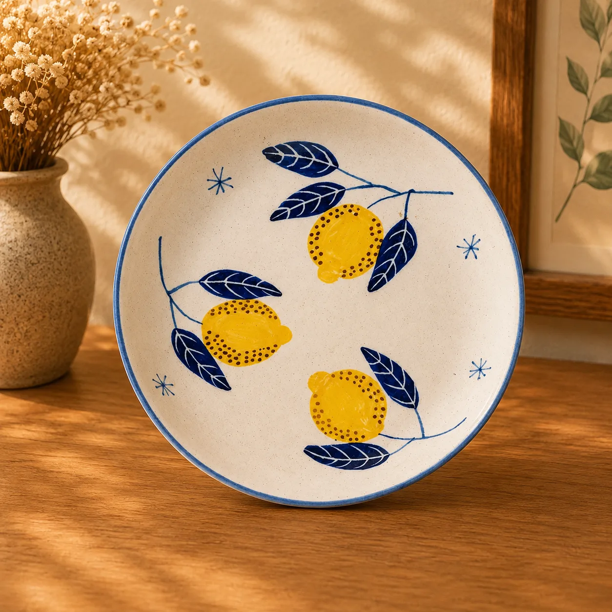 Italian Lemon Leafy Handpainted 7.5-Inch Stoneware Ceramic Dinner Plate