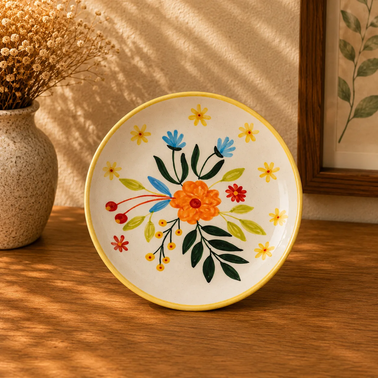 Floral Extravaganza Handpainted 8-Inch Stoneware Ceramic Plate (Set of 2)