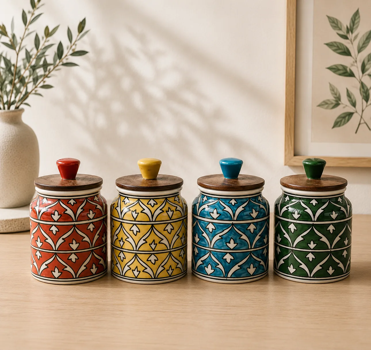 Leaf Collection Handpainted 450 ml Ceramic Kitchen Storage Jar