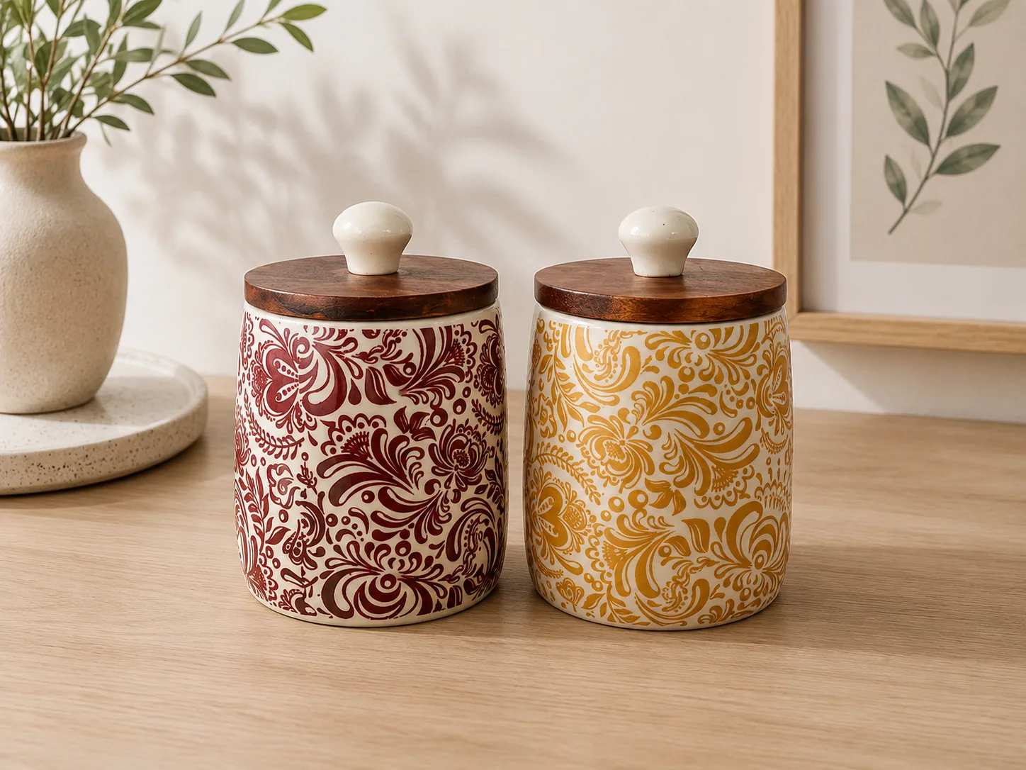Vintage Bloom Handpainted 300 ml Ceramic Kitchen Storage Jar