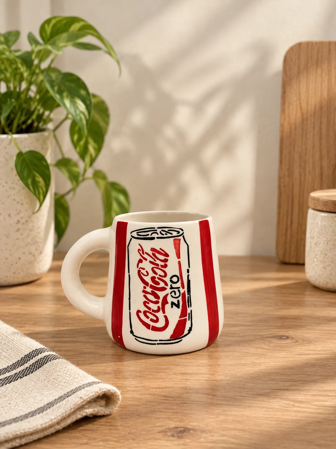 Coca-Cola Zero Motif 330 ml Ceramic Coffee Mug - Angle 2 - Artisan Pottery Khurja