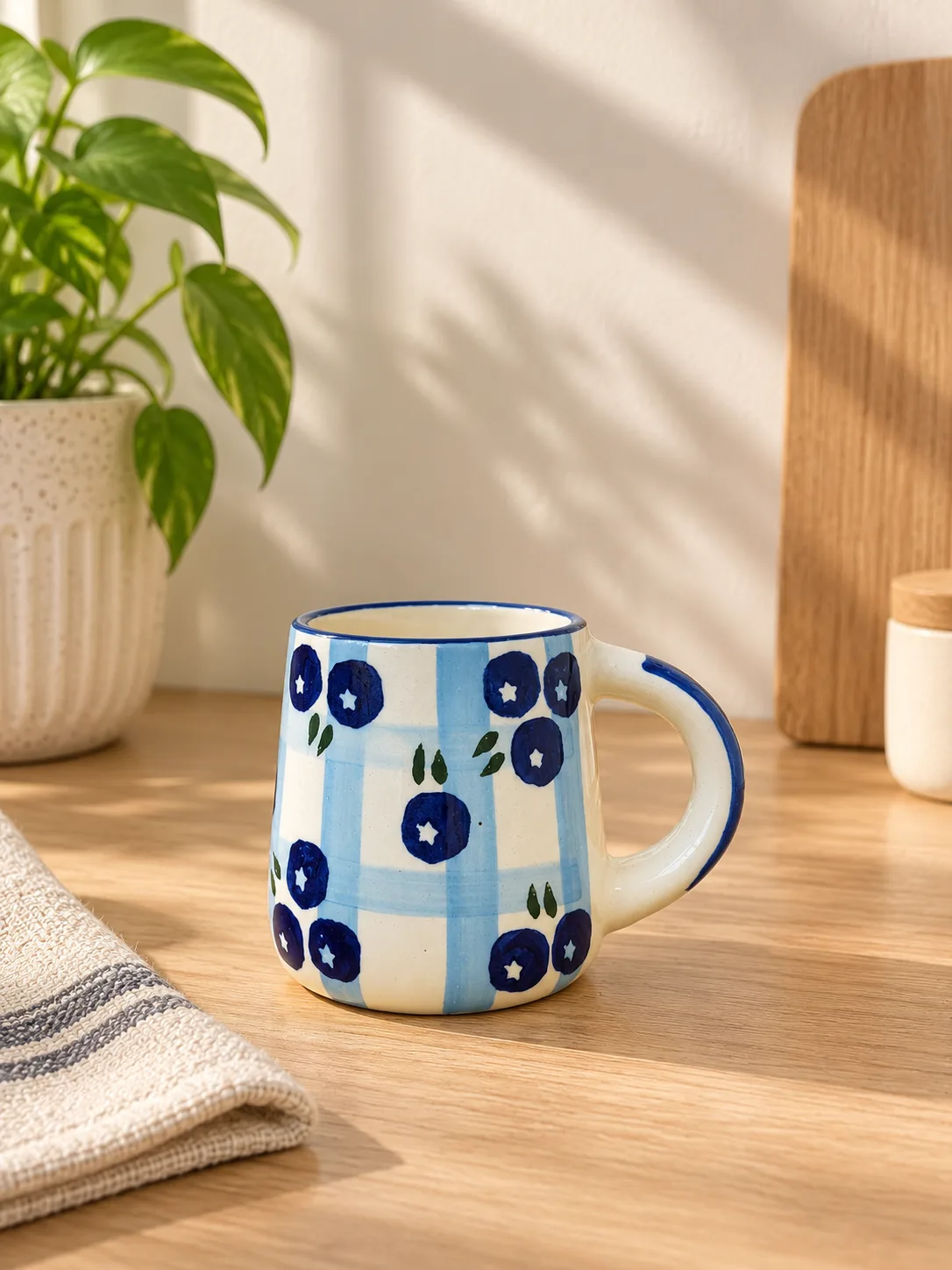 Blueberry Checkered 330 ml Ceramic Coffee Mug