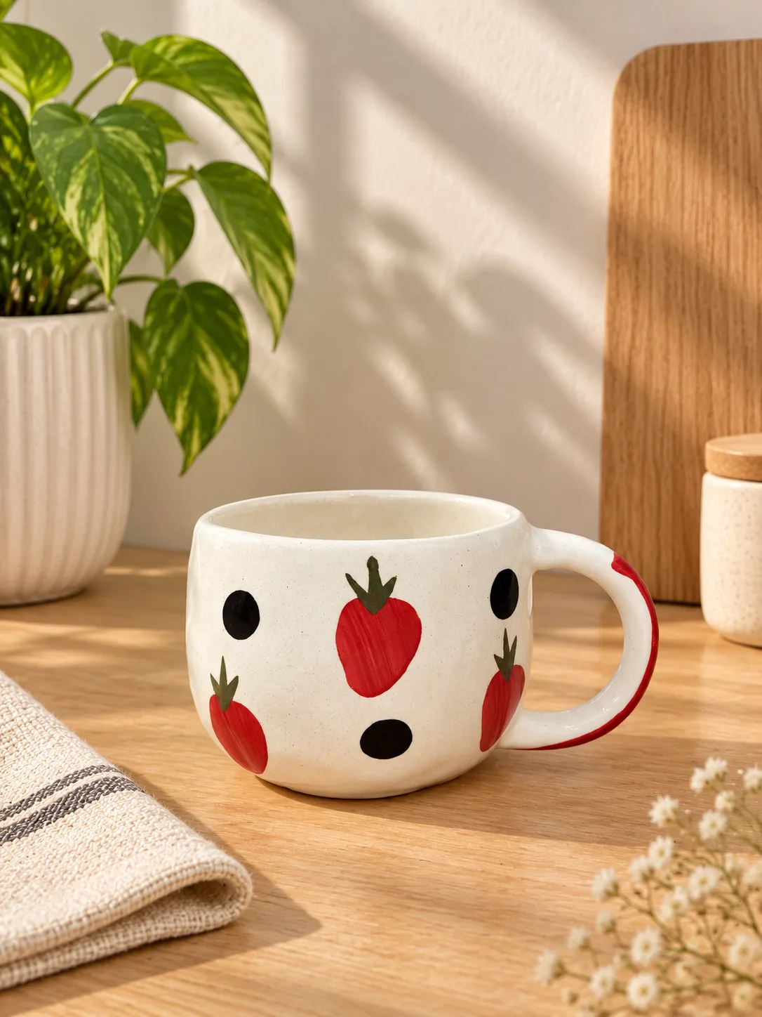 Strawberry Dot Handpainted 280 ml Ceramic Coffee Mug