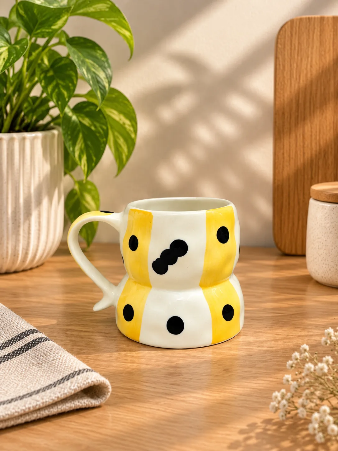 Snowman Hand-Painted Yellow & Black 350 ml Ceramic Coffee Mug