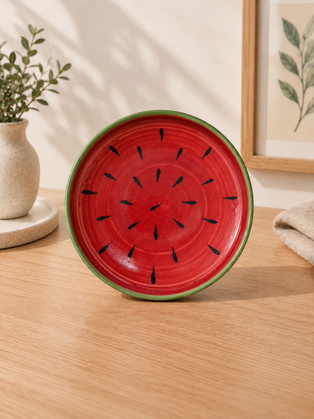 Watermelon Motif Hand-Painted 8-Inch Ceramic Plate