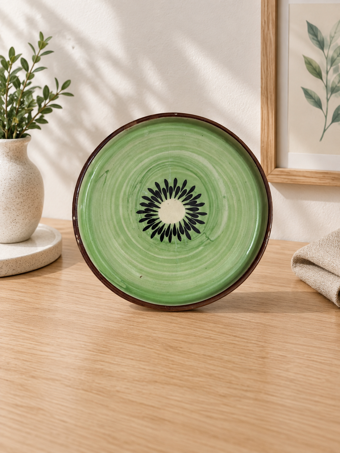 Kiwi Motif Hand-Painted 8-Inch Ceramic Plate