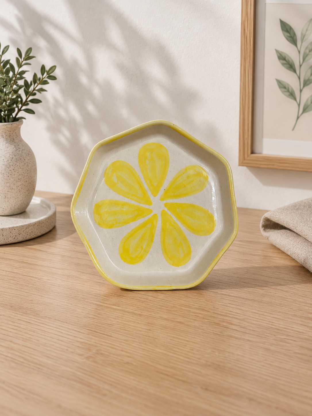 Yellow Lemon Hand-Painted 7-Inch Ceramic Snack Plate