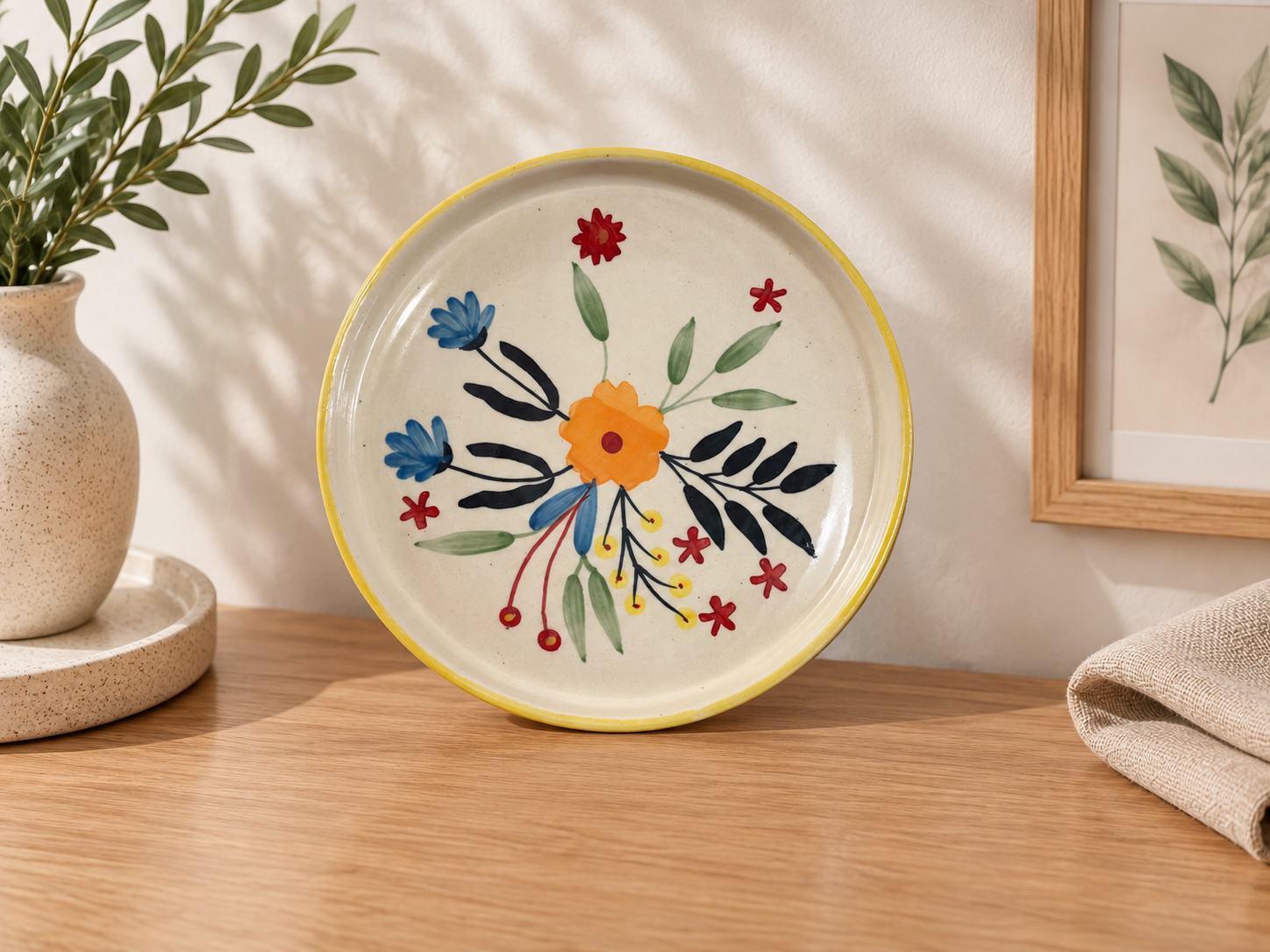 Floral Extravaganza Hand-Painted 8-Inch Ceramic Dinner Plate