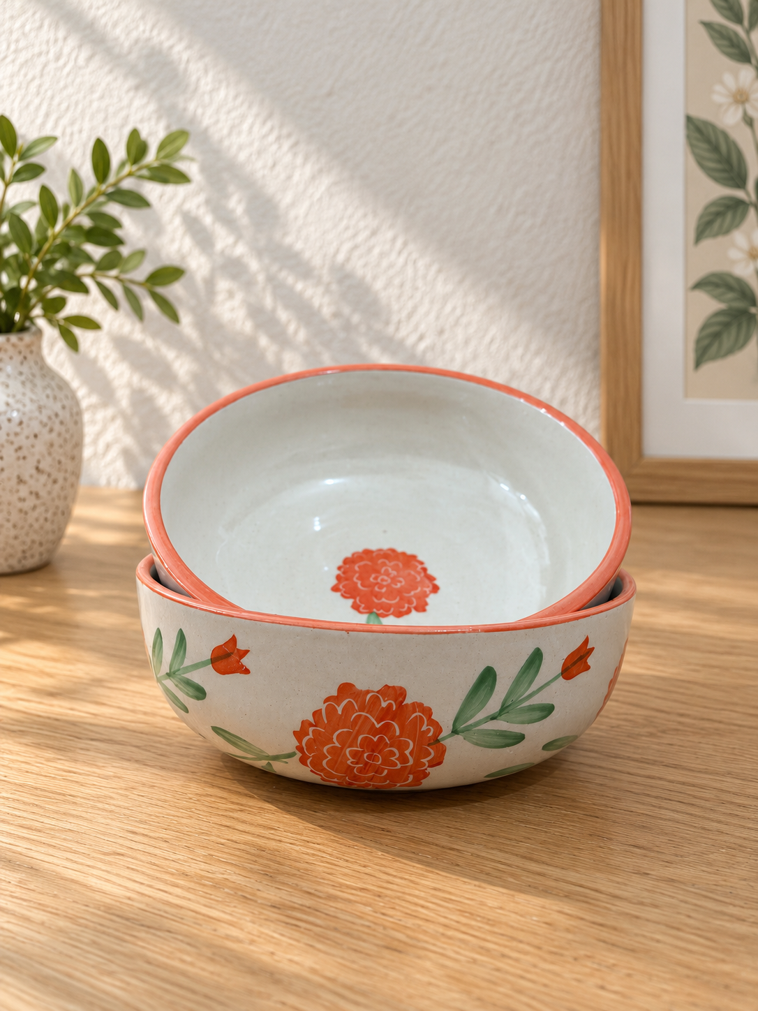 Floral Ceramic Donga Set of 4 – 7.5 Inch - Angle 2 - Artisan Pottery Khurja
