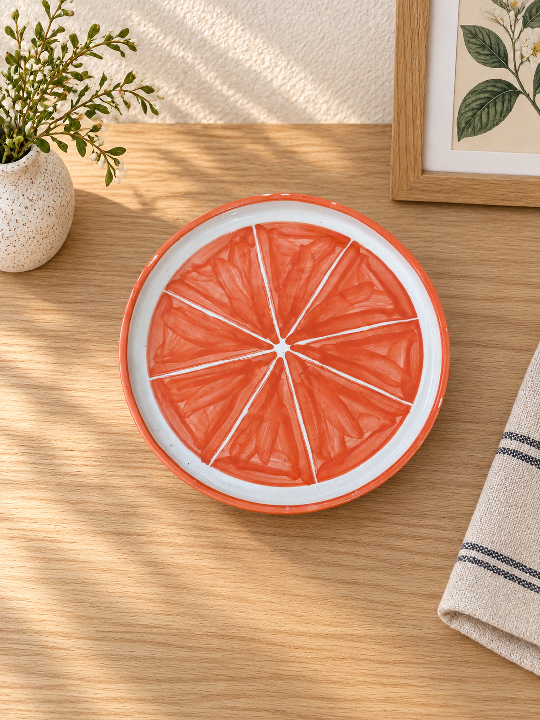 Orange Slice Ceramic Snack Plate – 7.5 Inch - Handcrafted Stoneware Ceramic Khurja