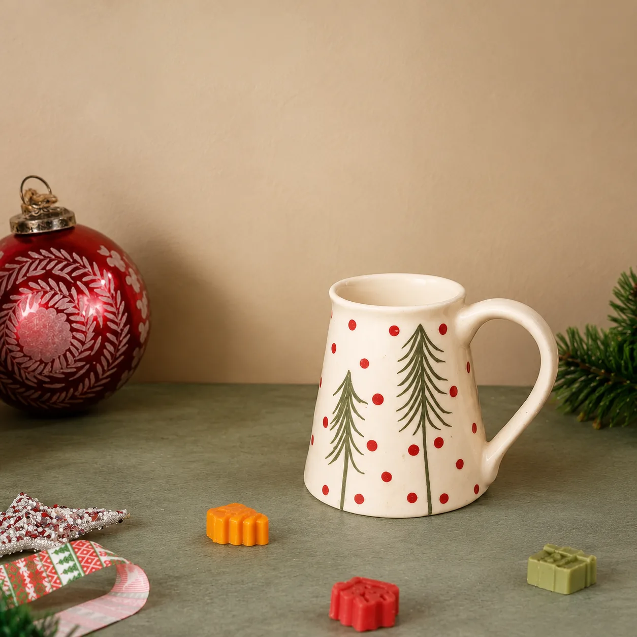Frosty Spruce Stoneware Ceramic Coffee Mug (Set of 2) - Angle 2 - Artisan Pottery Khurja