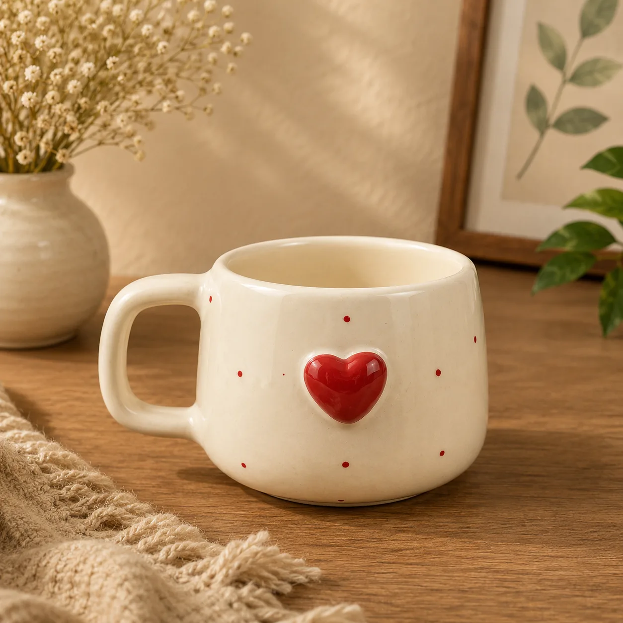 Heart Love Handcrafted 300 ml Stoneware Coffee Mug - Handcrafted Stoneware Ceramic Khurja