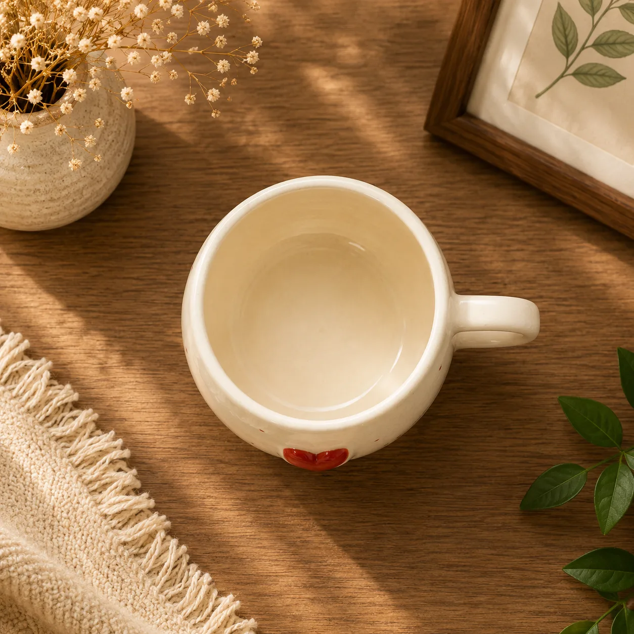 Heart Love Handcrafted 300 ml Stoneware Coffee Mug - Angle 2 - Artisan Pottery Khurja