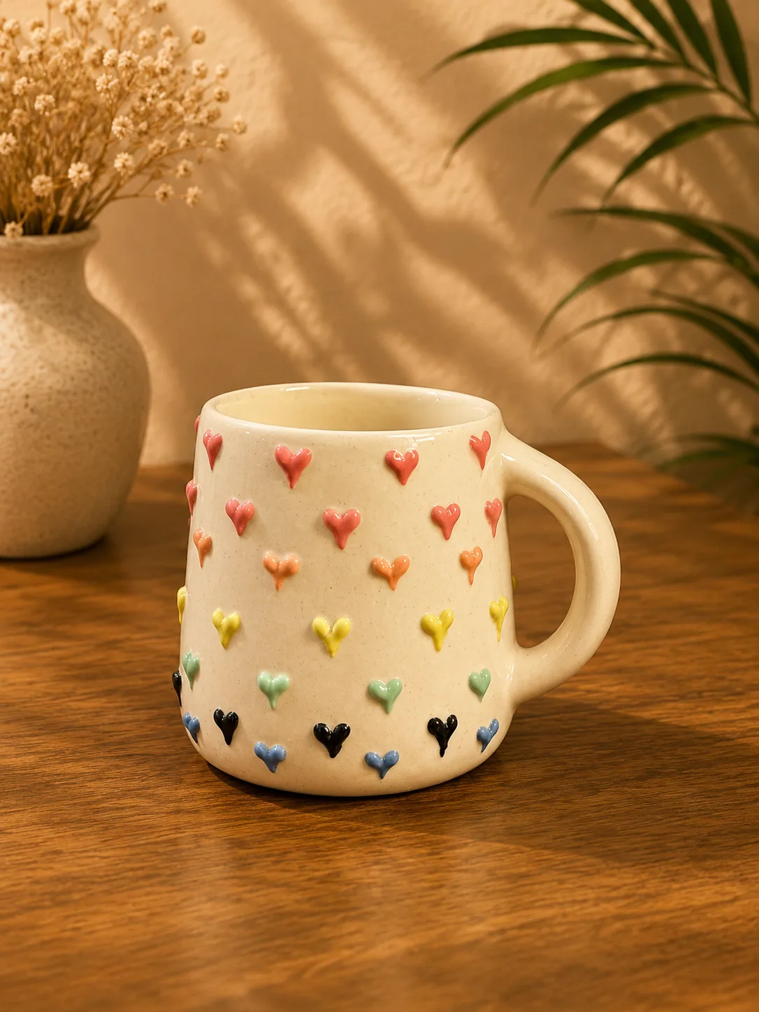 3D Multicolour Heart 300 ml Stoneware Ceramic Coffee Mug - Handcrafted Stoneware Ceramic Khurja