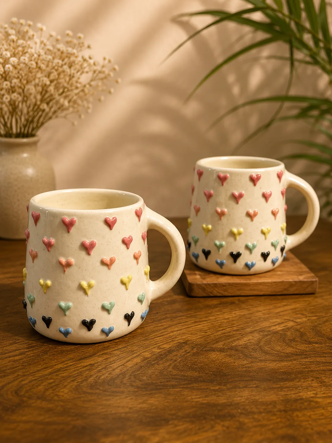 3D Multicolour Heart 300 ml Stoneware Ceramic Coffee Mug - Angle 2 - Artisan Pottery Khurja
