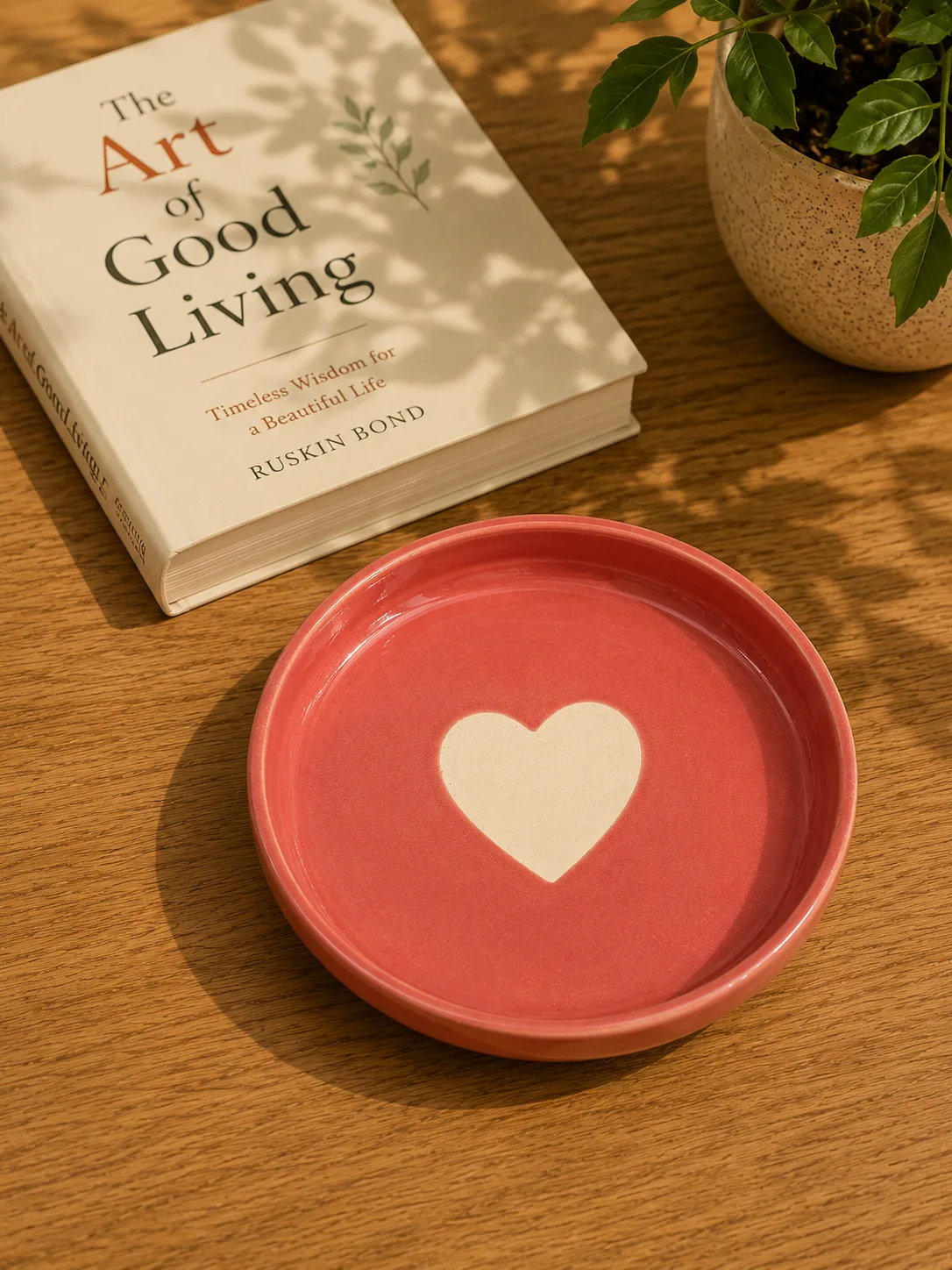 Pink Heart Handcrafted Ceramic Snack Plate Set (Set of 2)