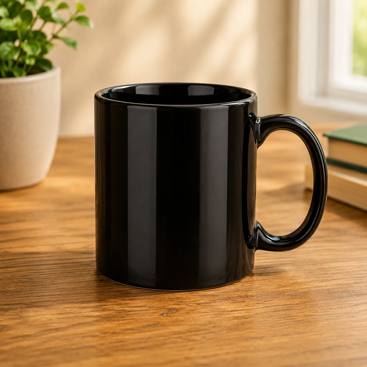 Classic Matte Black 300 ml Ceramic Milk Mug - Angle 2 - Artisan Pottery Khurja