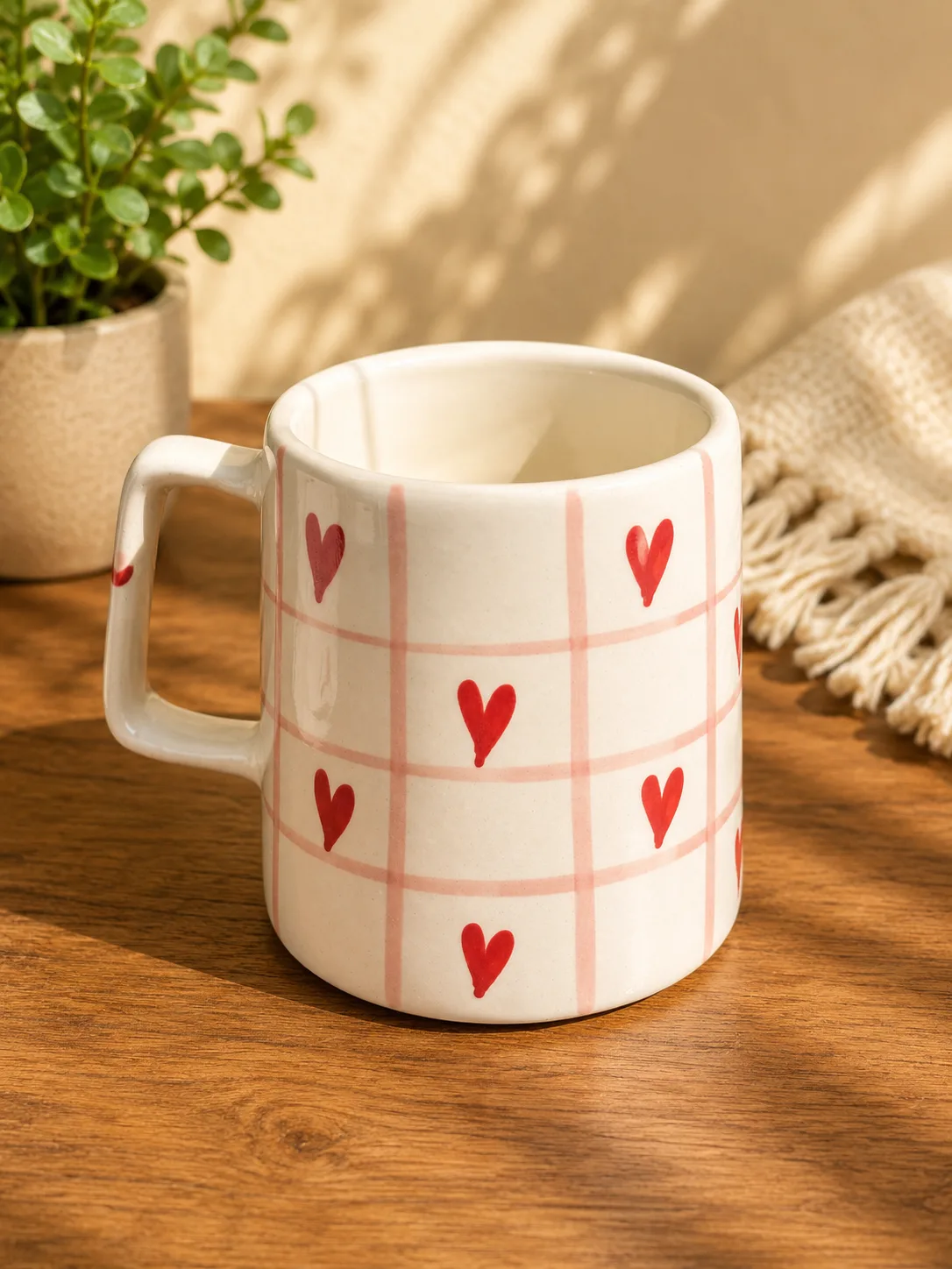 HeartLines Pattern 320 ml Ceramic Coffee Mug - Angle 2 - Artisan Pottery Khurja