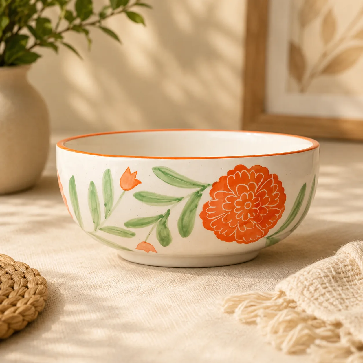Marigold Mandi Handpainted 300 ml Ceramic Snack Bowl