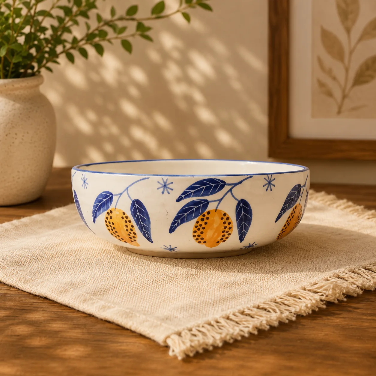 Lemon Leafy Handpainted 700 ml Ceramic Serving Bowl
