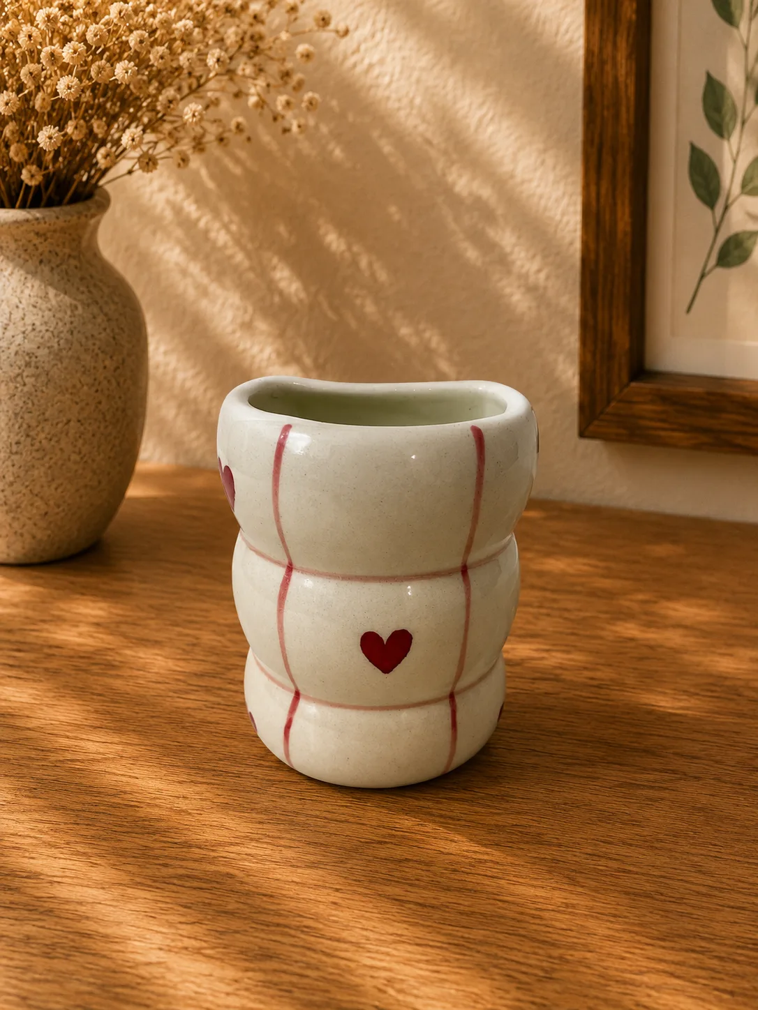 Sweetheart Checks Handpainted 350 ml Stoneware Ceramic Sipper Tumbler - Angle 2 - Artisan Pottery Khurja