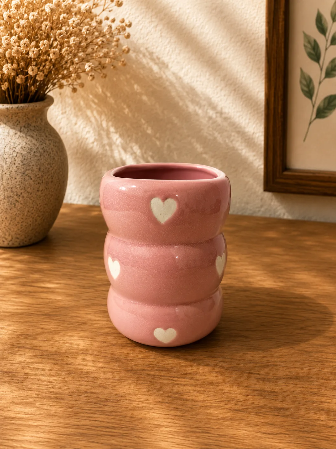 Blush Heart Handpainted 350 ml Stoneware Ceramic Sipper Tumbler - Angle 2 - Artisan Pottery Khurja